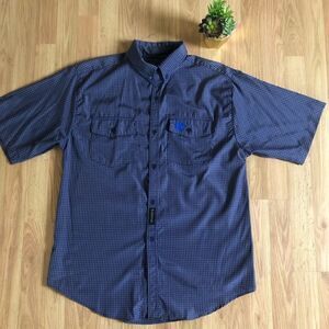 EL GENERAL Blue Plaid Short Sleeve Button Shirt